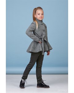 Комплект для девочек серого цвета пальто с баской и брюки Зиронька