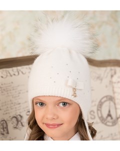 Шапка зимняя для девочек белого цвета с белым помпоном БУШЕ kids Mialt