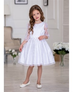 Платье нарядное белого цвета с верхним слоем нарядной сетки Шарлота Alolika
