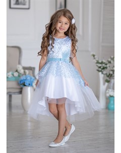 Платье нарядное бело голубого цвета с ассиметричной юбкой Гламур Alolika