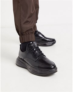 Черные блестящие кожаные туфли на массивной подошве со шнуровкой Bronx