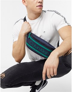 Темно синяя сумка кошелек на пояс в полоску с логотипом Calvin klein