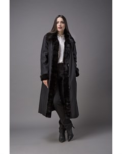 Длинное черное пальто на меху с норкой Garioldi