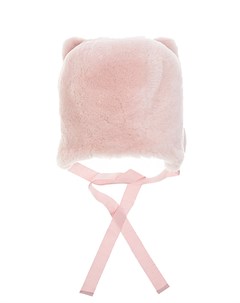 Розовая шапка из овчины с завязками Ploomlé