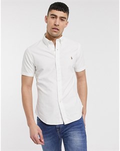 Белая узкая оксфордская рубашка с короткими рукавами и логотипом Polo ralph lauren
