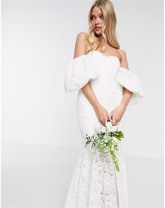 Кружевное свадебное платье с открытыми плечами Asos edition