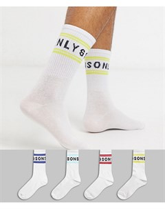 Набор из 4 пар носков с полосками и логотипом Only & sons