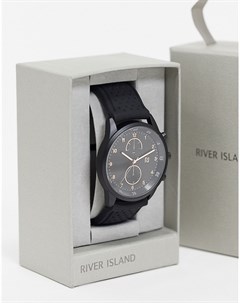 Черные мужские часы с силиконовым ремешком River island