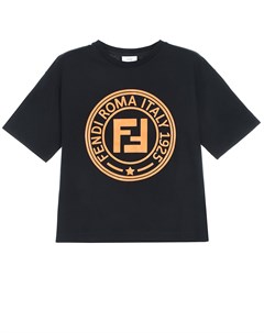 Черная футболка с оранжевым логотипом детская Fendi