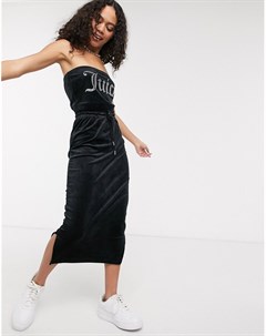 Черная велюровая юбка карандаш с логотипом из стразов Juicy couture