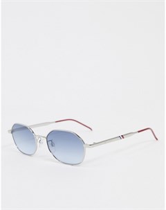 Квадратные солнцезащитные очки в серебристо красной оправе Tommy hilfiger