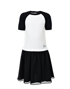 Черно белое платье с короткими рукавами детское Dior