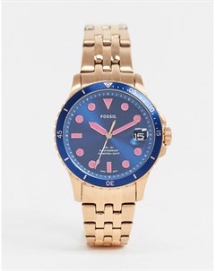 Золотисто розовые наручные часы с синим циферблатом fb 01 ES4767 Fossil