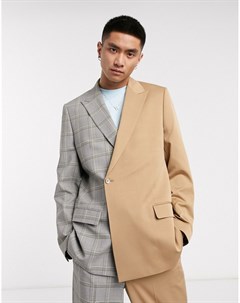 Пиджак в серую клетку с однотонной коричневой вставкой Jaded london
