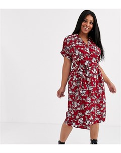 Платье рубашка с поясом и цветочным принтом New look curve