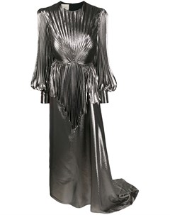 Плиссированное платье из ткани ламе с объемными рукавами Gucci