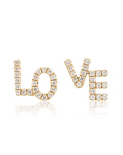 Серьги гвоздики Love из желтого золота с бриллиантами Rosa de la cruz