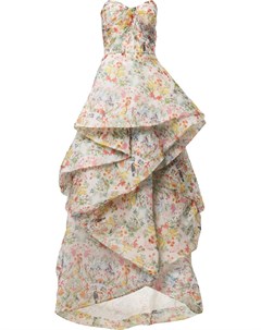 Платье с оборками и цветочным принтом Monique lhuillier