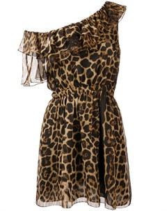 Леопардовое платье на одно плечо Saint laurent