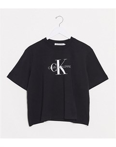 Короткая черная футболка с логотипом Calvin klein jeans plus