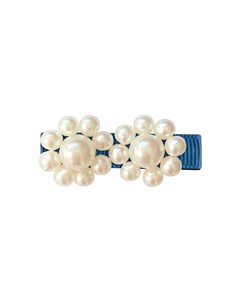 Зажим для волос Pearl Flower двойная коллекция Pearl Grasgrain дымчатый синий детский Milledeux
