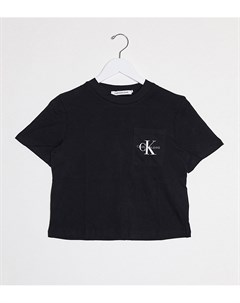 Черная короткая футболка с логотипом на кармане Calvin klein jeans