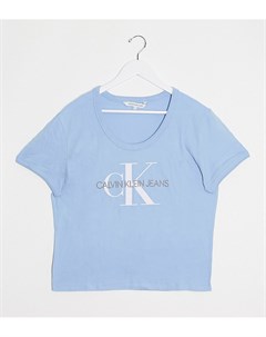 Окрашенная в голубой цвет растительными красителями футболка с монограммой Calvin klein jeans plus