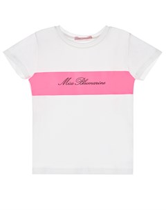 Белая футболка с неоново розовой полосой Miss blumarine