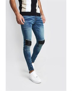 Супер скинни джинсы в байкерском стиле со вставками из искусственной кожи Boohoo