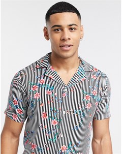 Рубашка зауженного кроя в полоску с цветочным принтом Solid