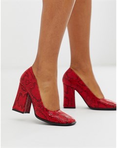 Красные туфли из искусственной змеиной кожи на блочном каблуке с квадратным носком Truffle collection