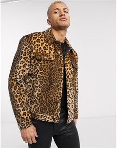Коричневая куртка в стиле вестерн с леопардовым принтом и искусственным мехом Asos edition