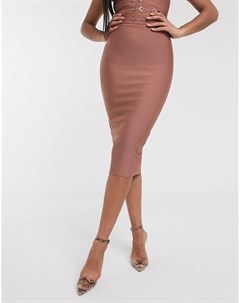 Розово коричневая бандажная юбка карандаш от комплекта с кольцами The girlcode