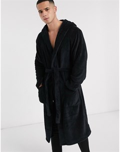 Черный флисовый халат New look