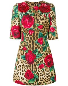 Платье с леопардовым и цветочным принтом Dolce&gabbana