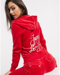 Худи из велюра красного цвета Black Label Juicy couture