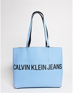 Светло синяя двухсторонняя сумка тоут Calvin klein