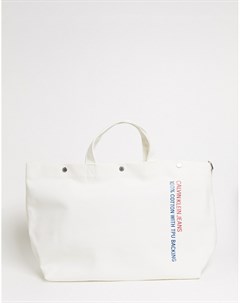 Белая парусиновая сумка тоут в стиле милитари Calvin klein