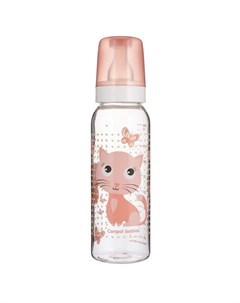Бутылочка Cheerful animals тритановая силиконовая соска 250 мл 12м 11 841prz розовая котенок Canpol