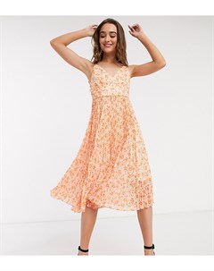 Платье миди с оранжевым цветочным принтом и плиссировкой Forever new petite