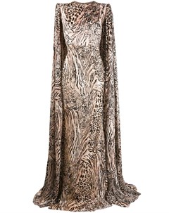 Длинное платье с кейпом и леопардовым принтом Alex perry