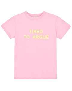 Розовая футболка с принтом TIRED TO ARGUE детская Natasha zinko