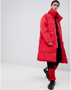 Красное дутое oversize пальто Sixth june