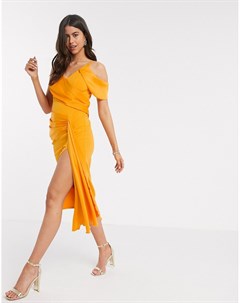 Оранжевое платье футляр миди с драпировкой Asos design
