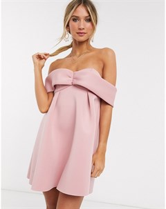 Розовое короткое приталенное платье со спущенными плечами Asos design