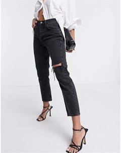 Черные джинсы со рваной отделкой Topshop