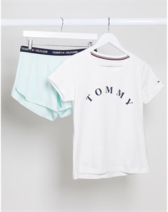Пижама с белой футболкой и шортами мятного цвета Tommy hilfiger