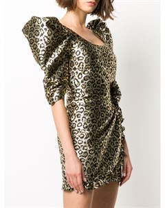 Платье с леопардовым принтом и пышными рукавами Alessandra rich