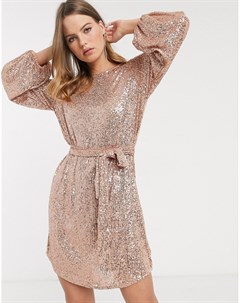 Платье с пайетками цвета розового золота River island