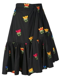 Присборенная юбка с цветочной вышивкой Carolina herrera